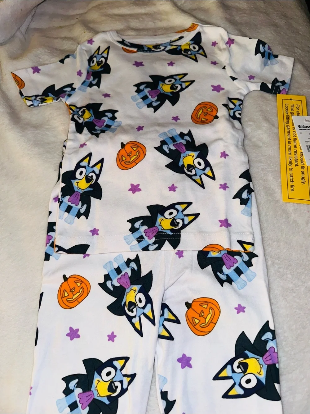 Halloween Bat & Pumpkin Kids Pajama Set - White